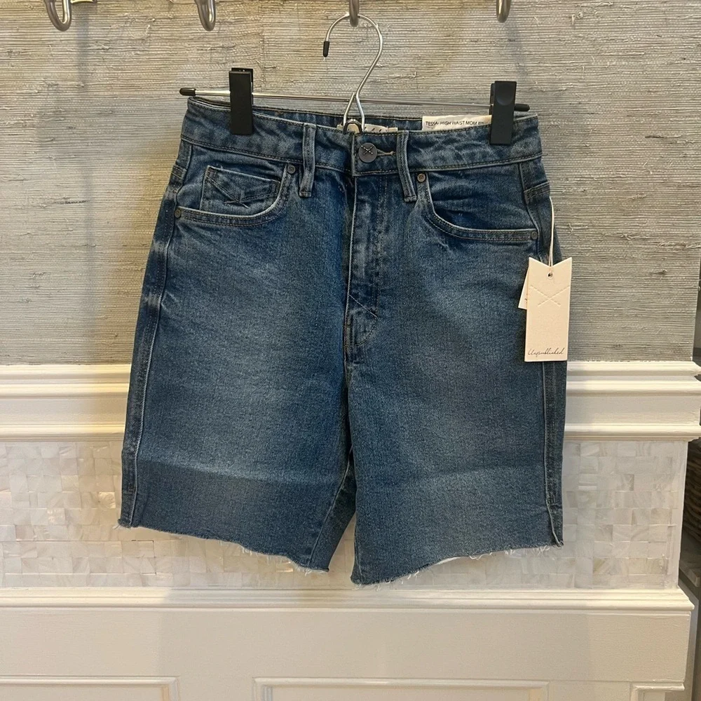 NWT new 26 Anthropologie unpublished Tessa denim Bermuda shorts jean dark - Picture 3 of 17